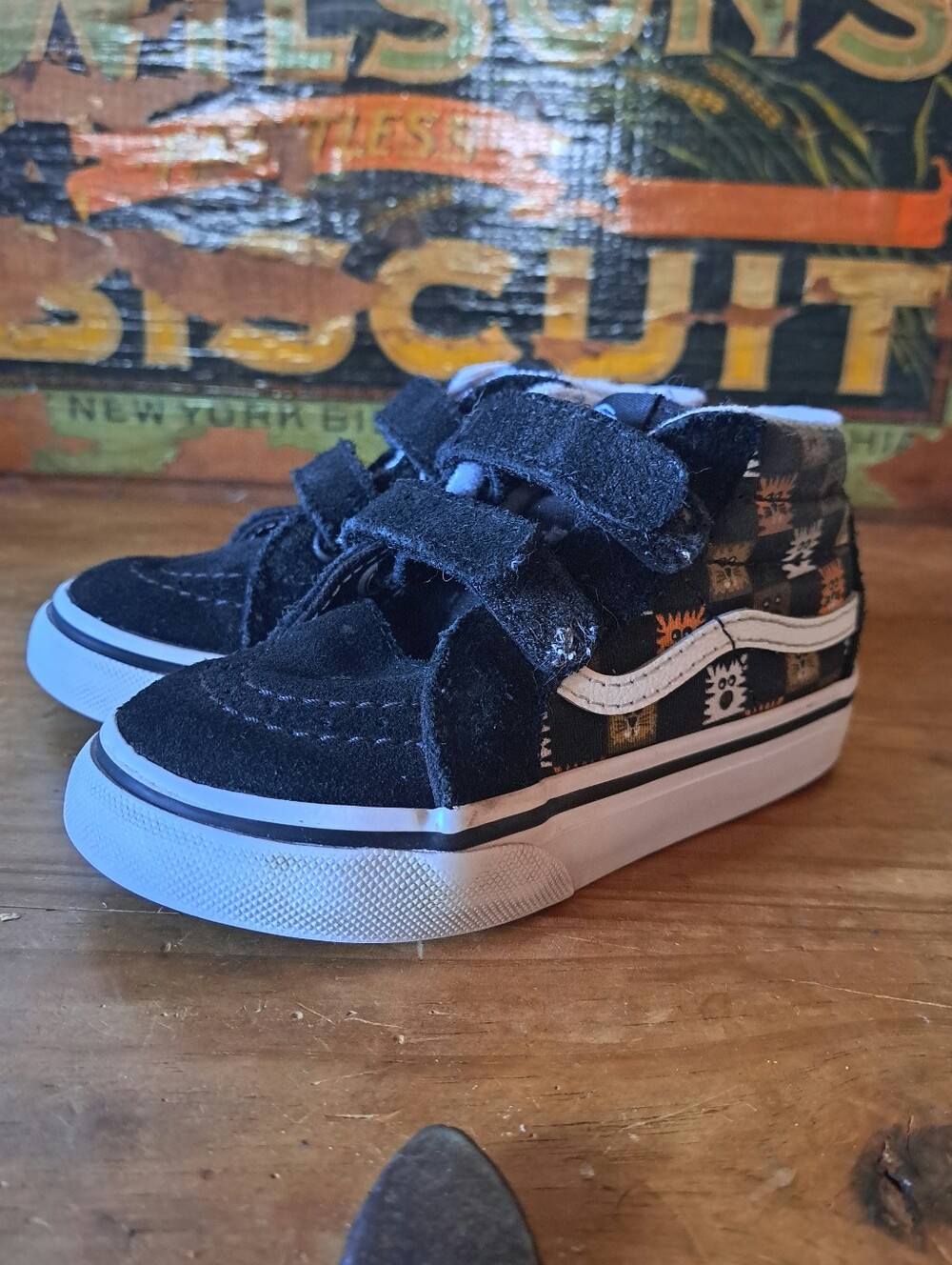 Vans Sk8-Mid Sneakers Animal Checkerboard Print Black Suede Toddler Size 8.5